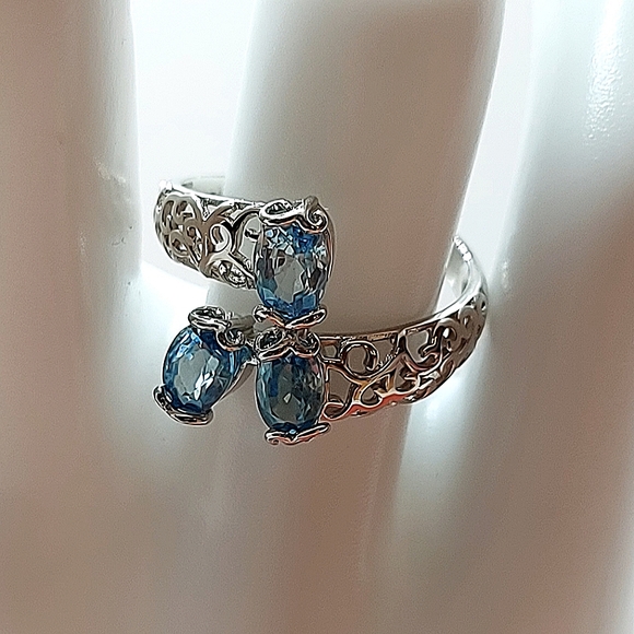 Natural Oval Apatite 6x4mm 14K White Gold Plate 925 Sterling Silver Ring 7 - Picture 2 of 9